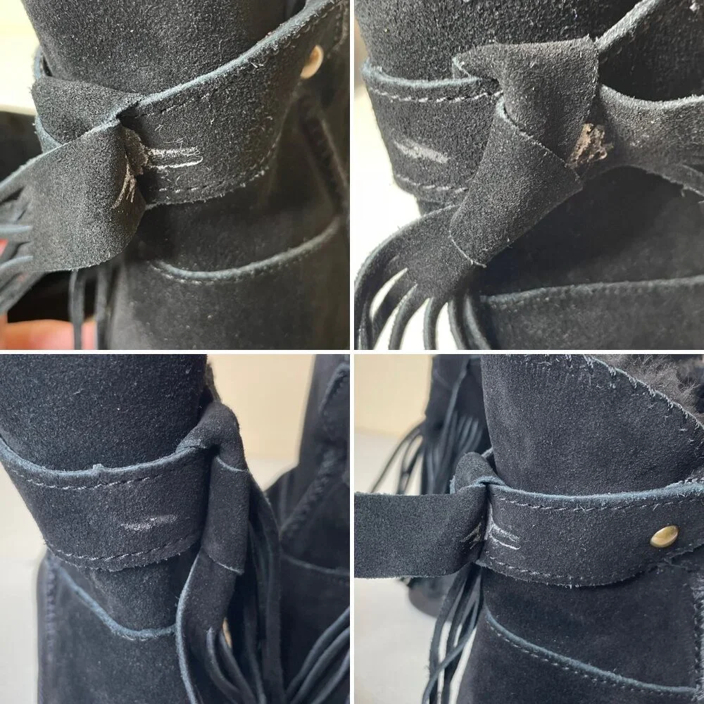 Morgan Taylor Women’s Black Leather Faux Fur Winter Booties Size 7